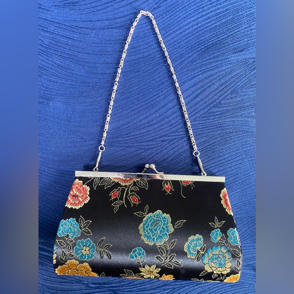Floral Black Clutch with Chain
